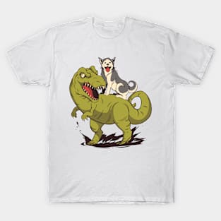 HUSKY RIDING DINOSAUR T-Shirt